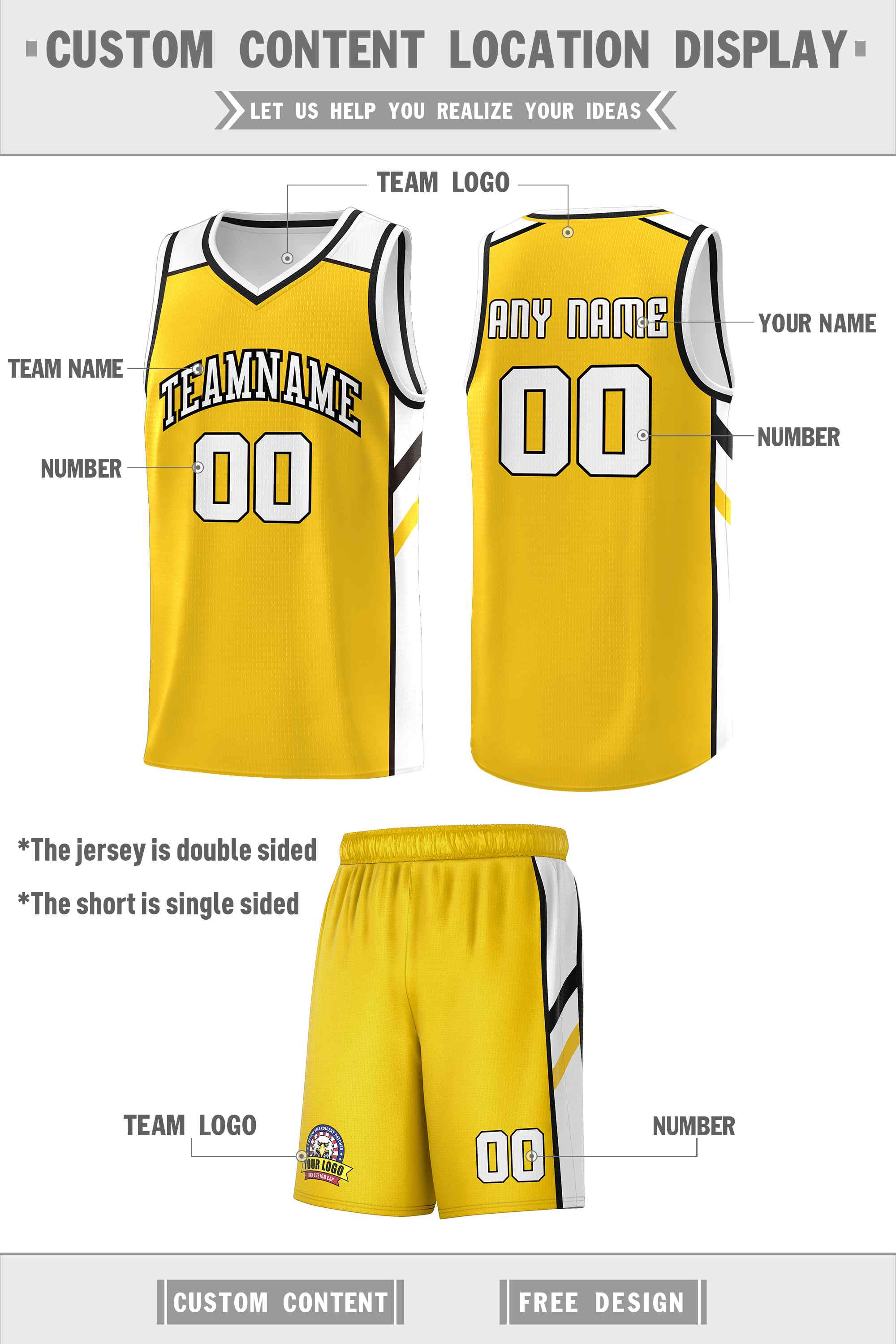 KXK Custom Black Yellow Double Side Sets Design Sportswear Basketball Jersey