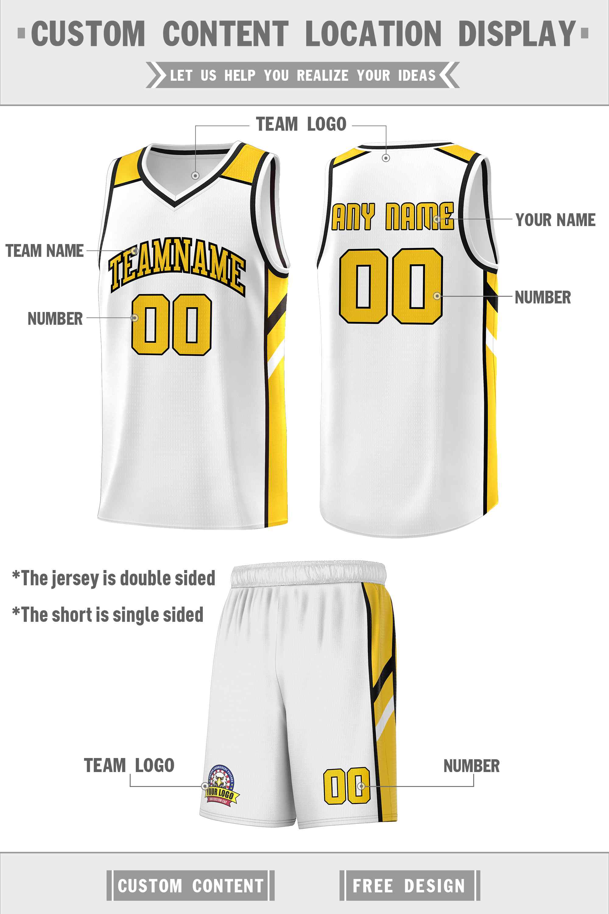 Custom White Yellow-Black Classic Sets Sports Uniform Basketball Jersey