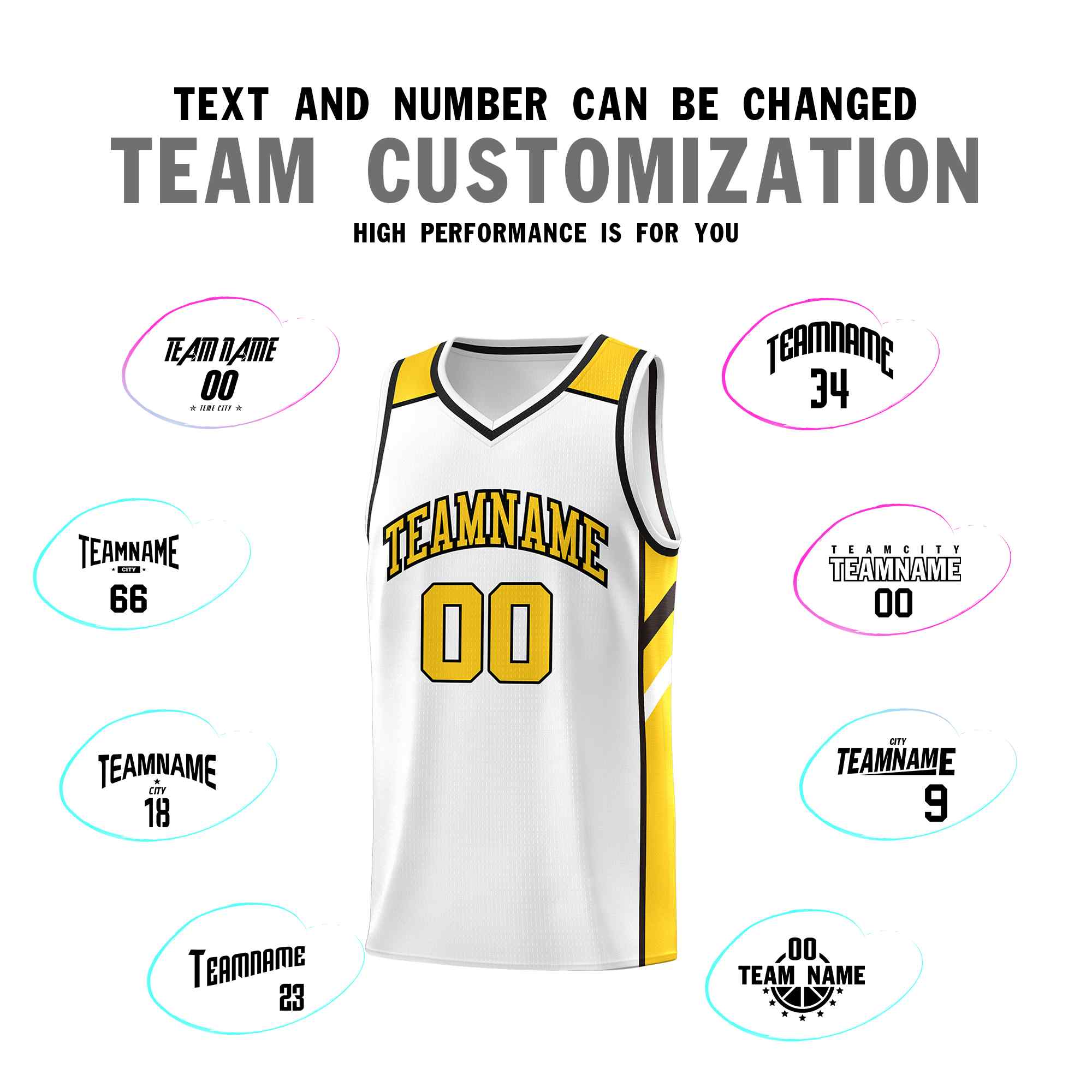 Custom White Yellow-Black Classic Sets Sports Uniform Basketball Jersey