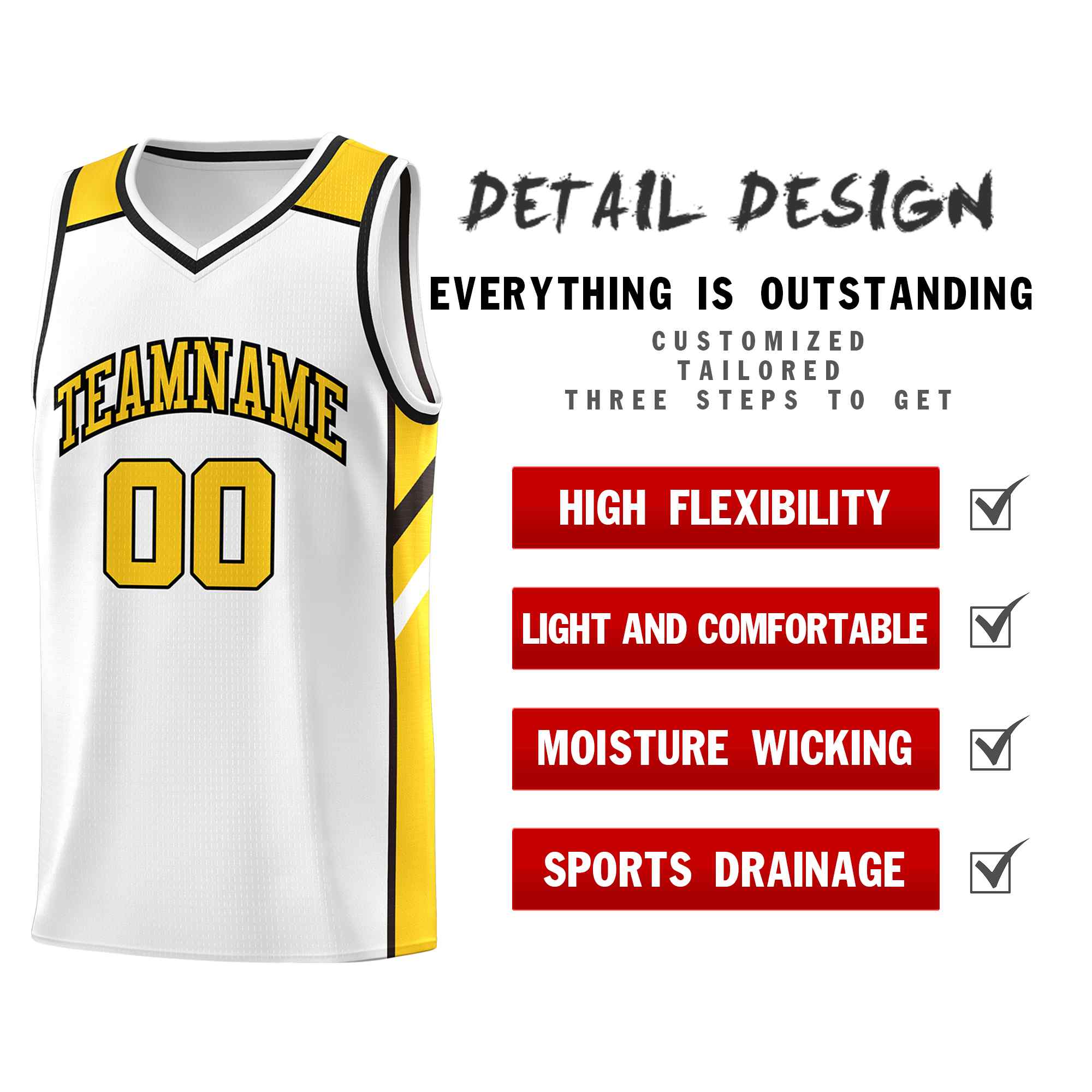 Ensembles classiques personnalisés blanc jaune-noir, maillot de basket-ball uniforme de sport