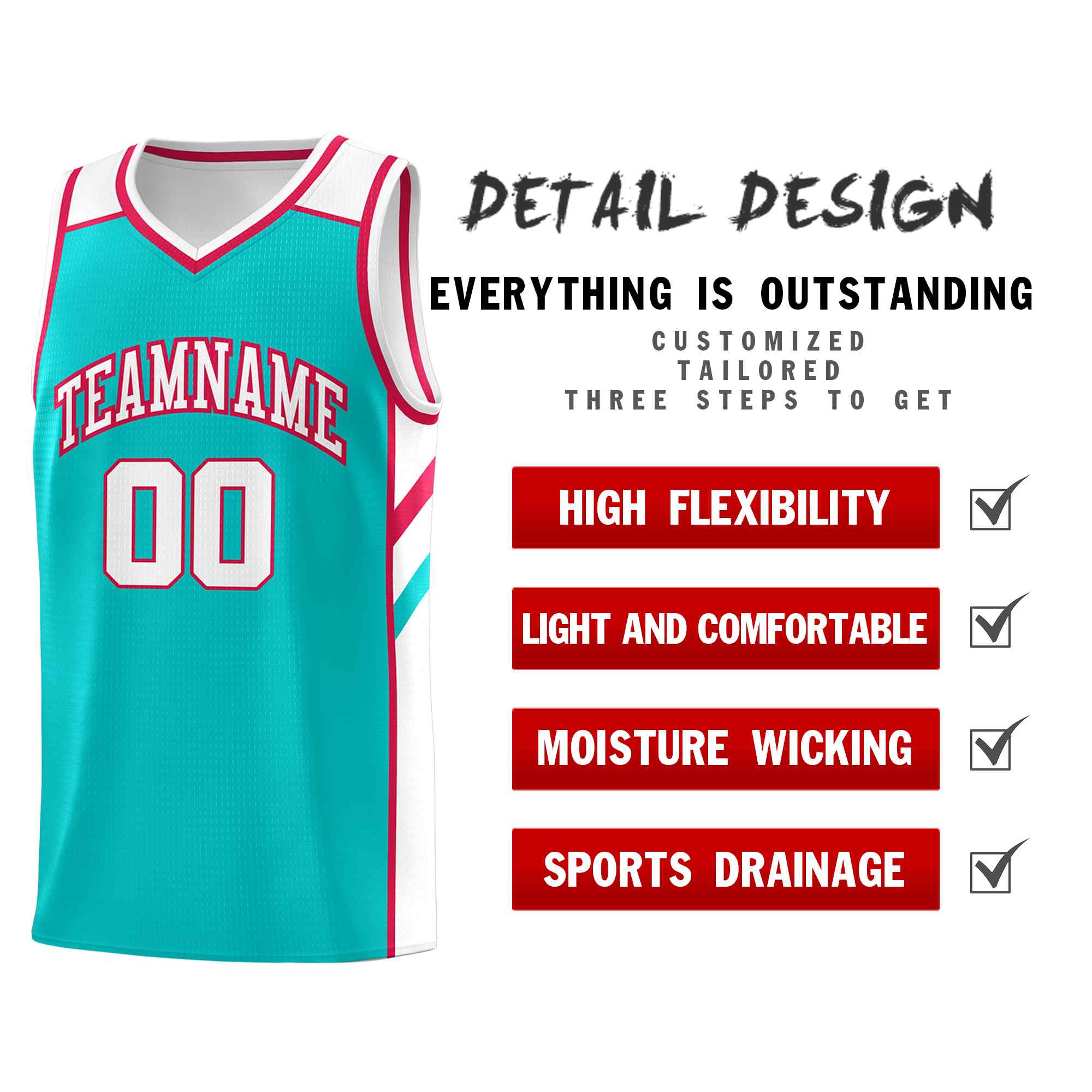 Ensembles classiques Aqua personnalisés blanc-rouge, maillot de basket-ball uniforme de sport