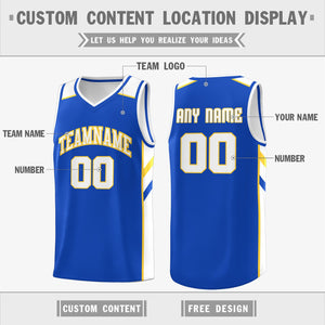 Custom Royal White-Yellow Classic Tops Men/Boy Athletic Basketball Jersey