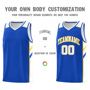 Custom Royal White-Yellow Classic Tops Men/Boy Athletic Basketball Jersey