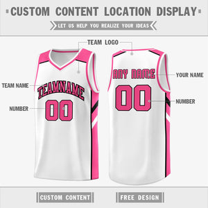 Custom White Pink Classic Tops Athletic Basketball Jersey