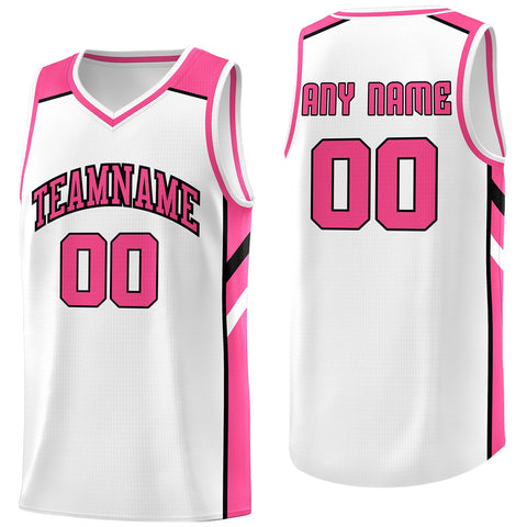 Custom White Pink Classic Tops Athletic Basketball Jersey