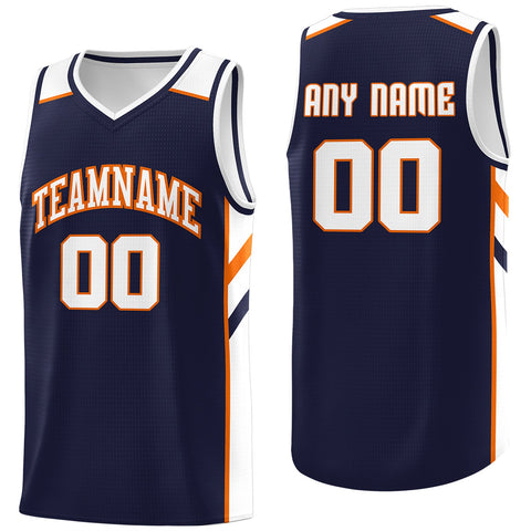 Custom Navy Orange-White Classic Tops Men/Boy Athletic Basketball Jersey