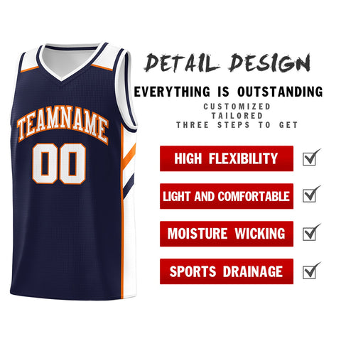 Custom Navy Orange-White Classic Tops Men/Boy Athletic Basketball Jersey