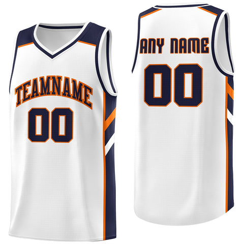 Custom White Navy-Orange Classic Tops Men/Boy Athletic Basketball Jersey