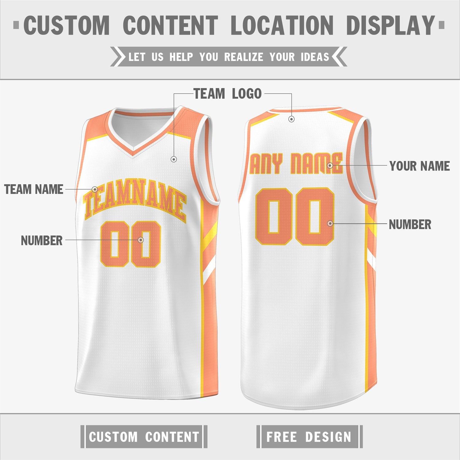 Custom White Orange Classic Tops Men/Boy Athletic Basketball Jersey