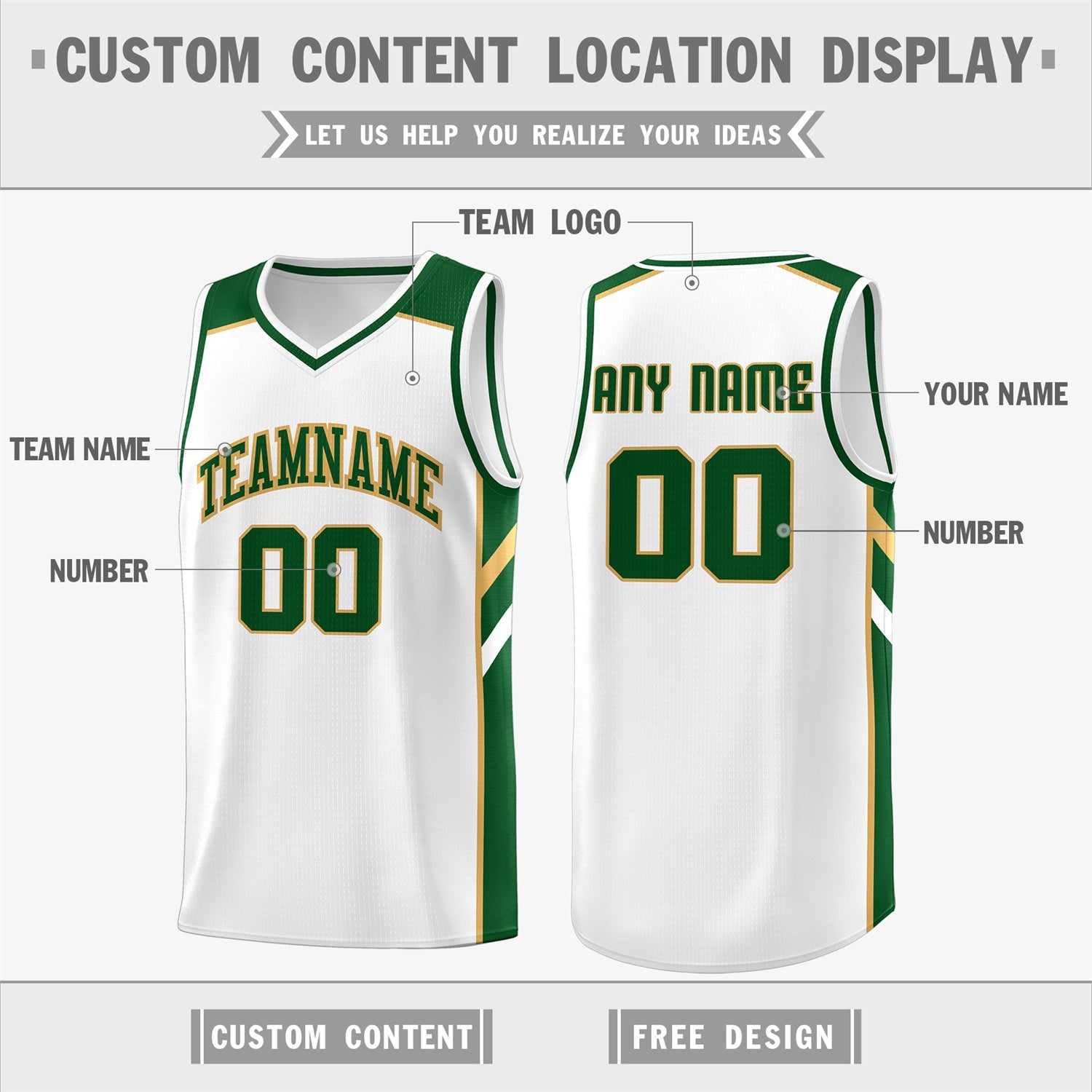 Custom White Green Classic Tops Men/Boy Athletic Basketball Jersey