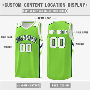 Custom Neon Green White-Navy Classic Tops Men/Boy Athletic Basketball Jersey