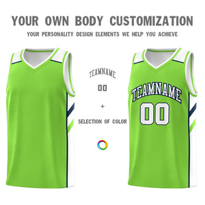 Custom Neon Green White-Navy Classic Tops Men/Boy Athletic Basketball Jersey