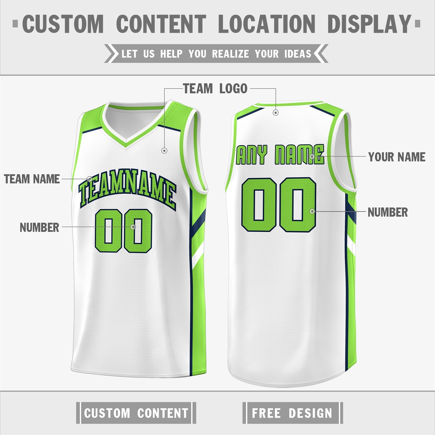 Custom White Green Classic Tops Men/Boy Athletic Basketball Jersey