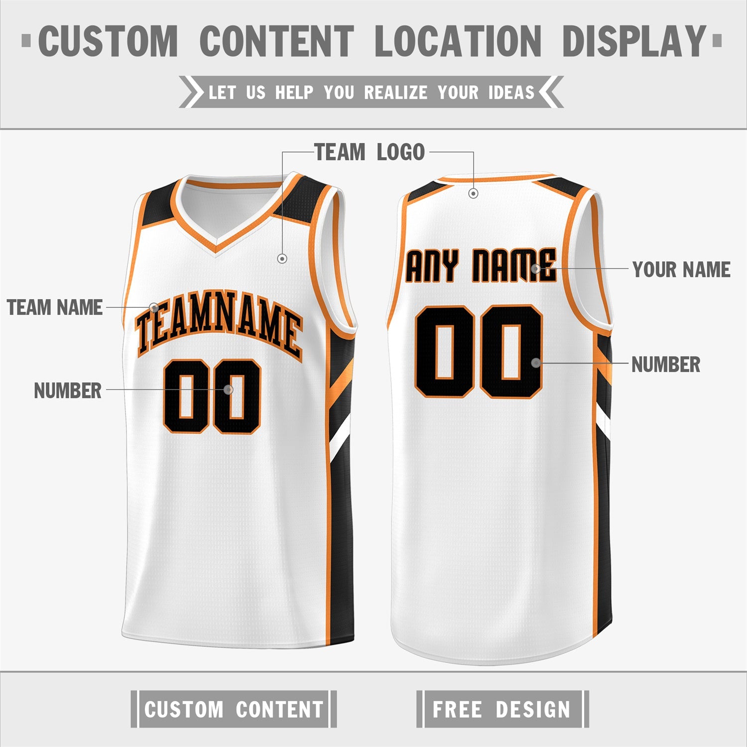 Custom White Black-Orange Classic Tops Men/Boy Athletic Basketball Jersey