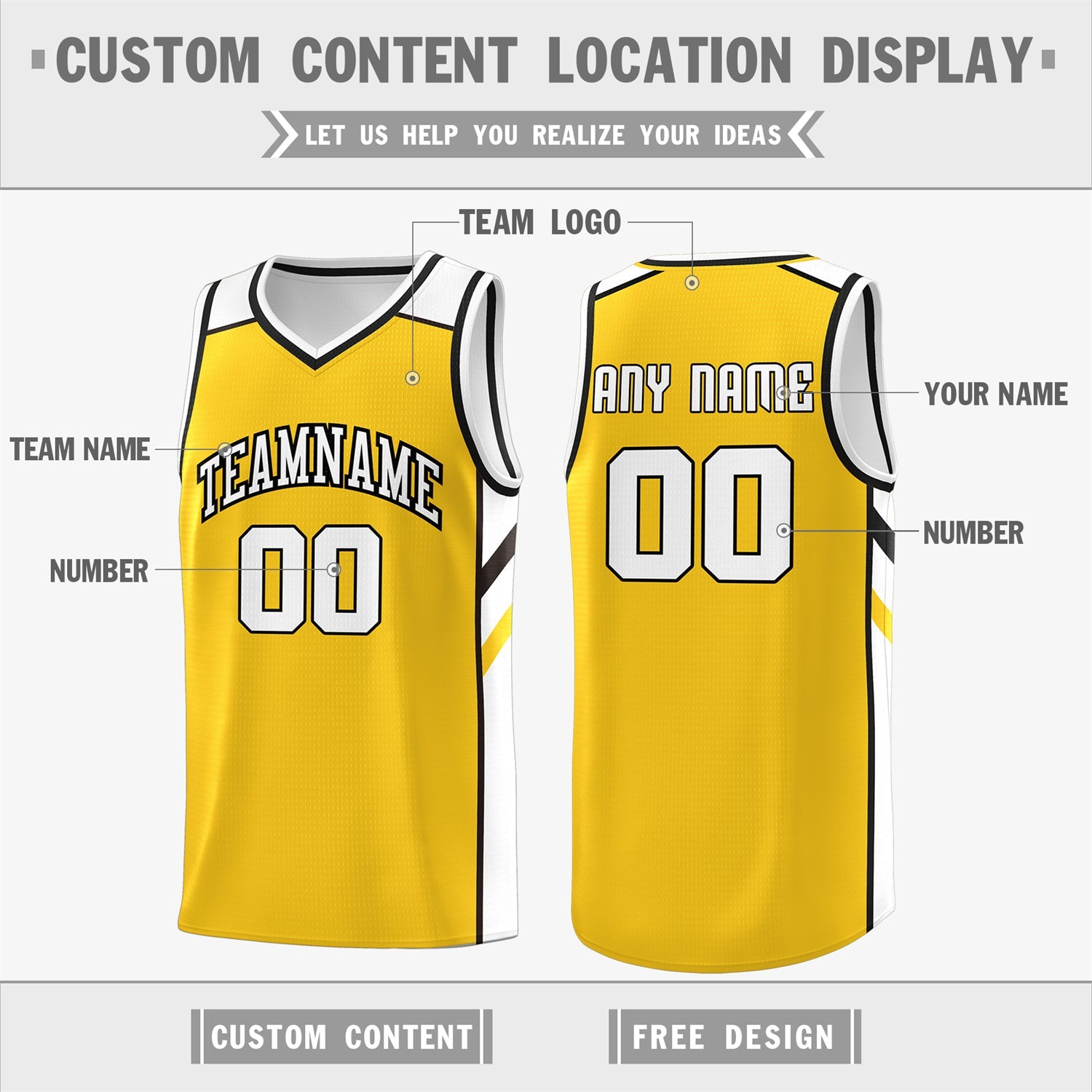 Custom Yellow-White Classic Tops Men/Boy Athletic Basketball Jersey