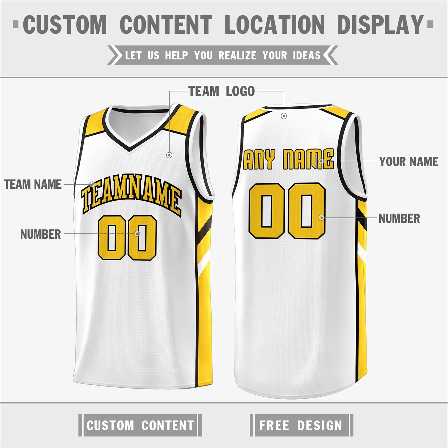 Custom White Yellow Classic Tops Men/Boy Athletic Basketball Jersey