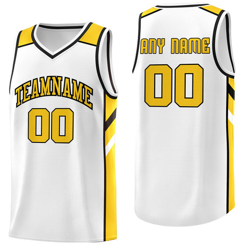 Custom White Yellow Classic Tops Men/Boy Athletic Basketball Jersey