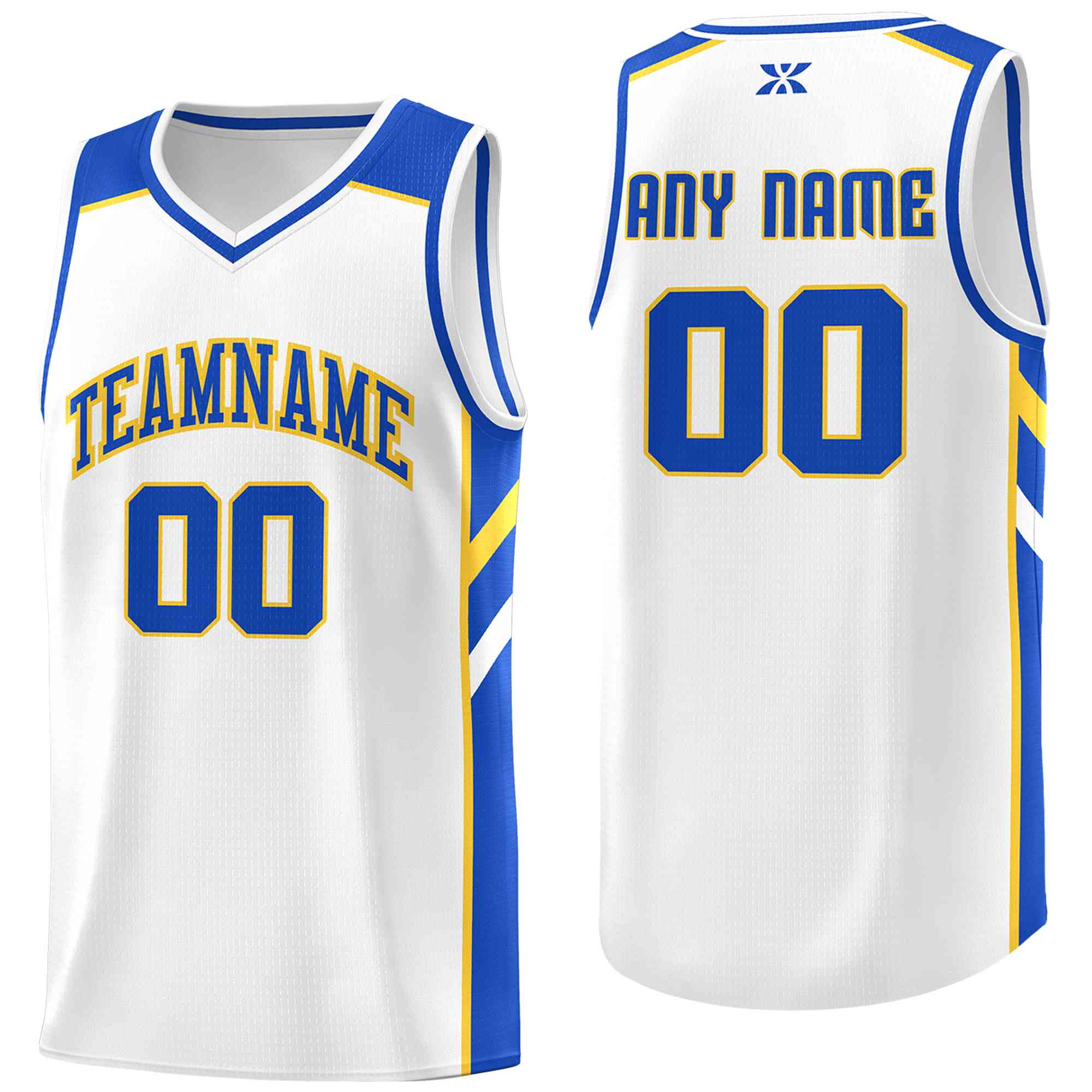 Custom White Blue-Yellow Classic Tops Style Mesh Sport Basketball Jersey