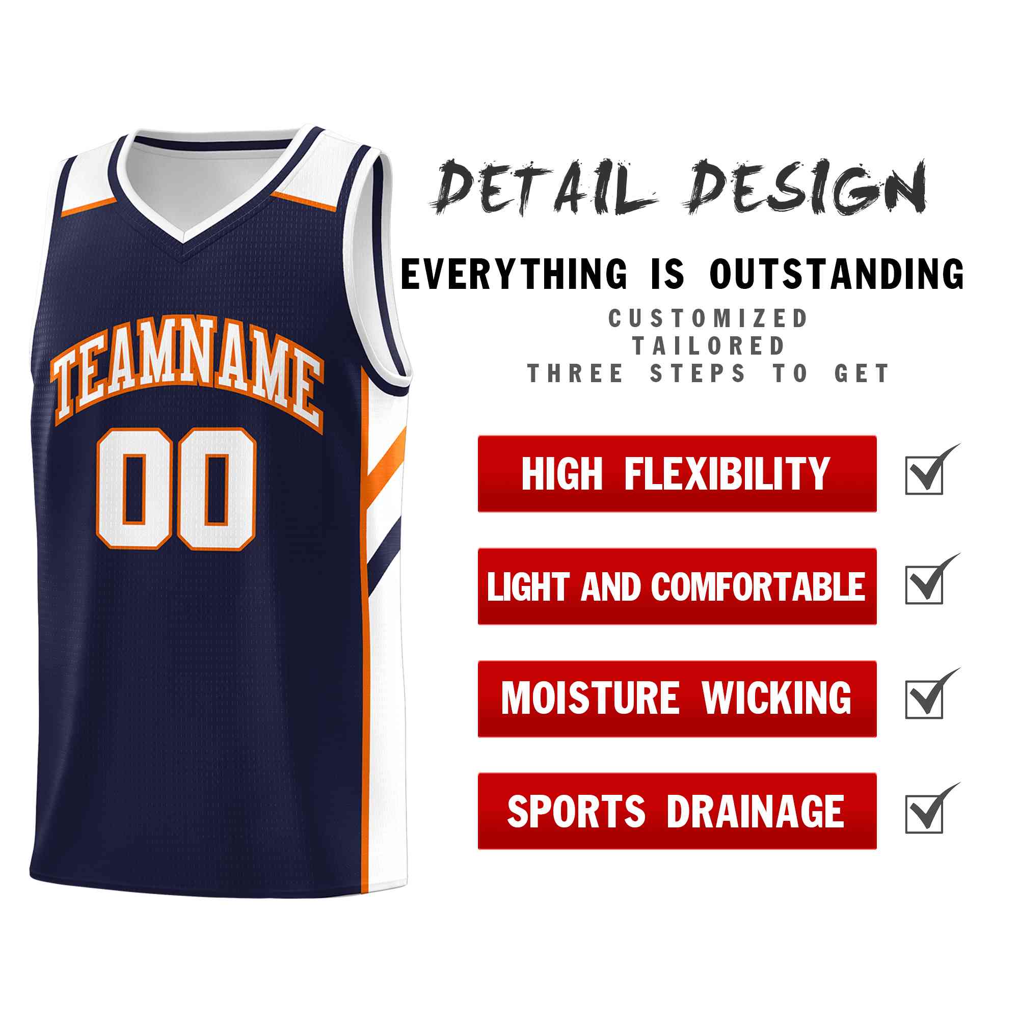 Custom Navy White-Orange Classic Tops Style Mesh Sport Basketball Jersey