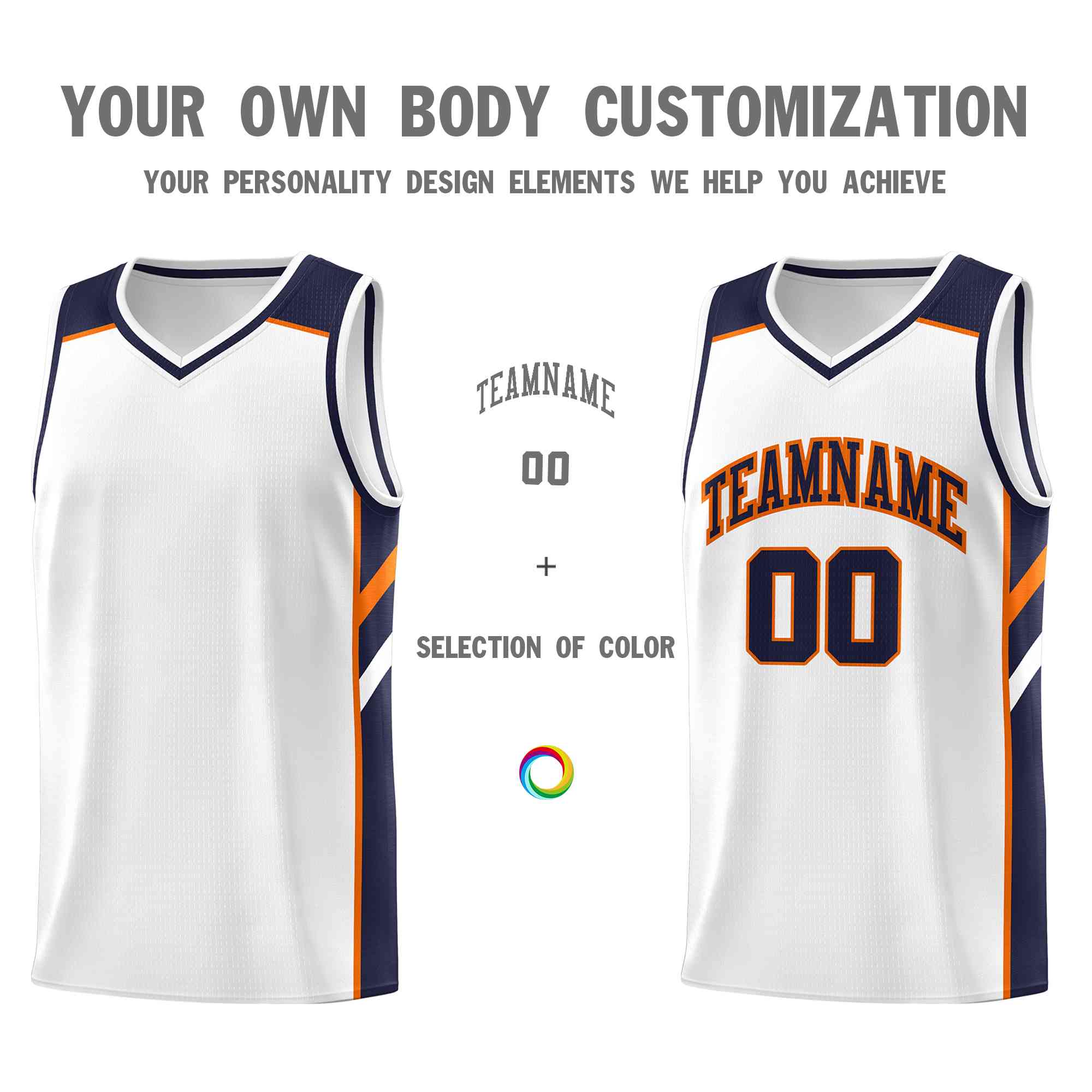 Custom White Navy-Orange Classic Tops Style Mesh Sport Basketball Jersey