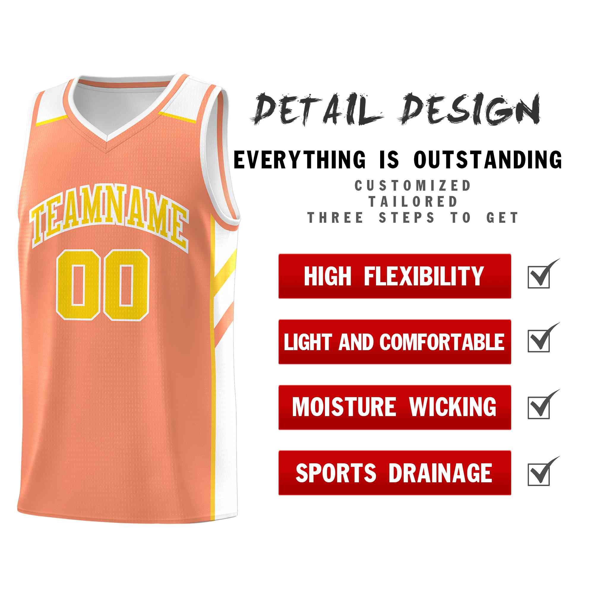 Custom Orange Yellow-White Classic Tops Style Mesh Sport Basketball Jersey