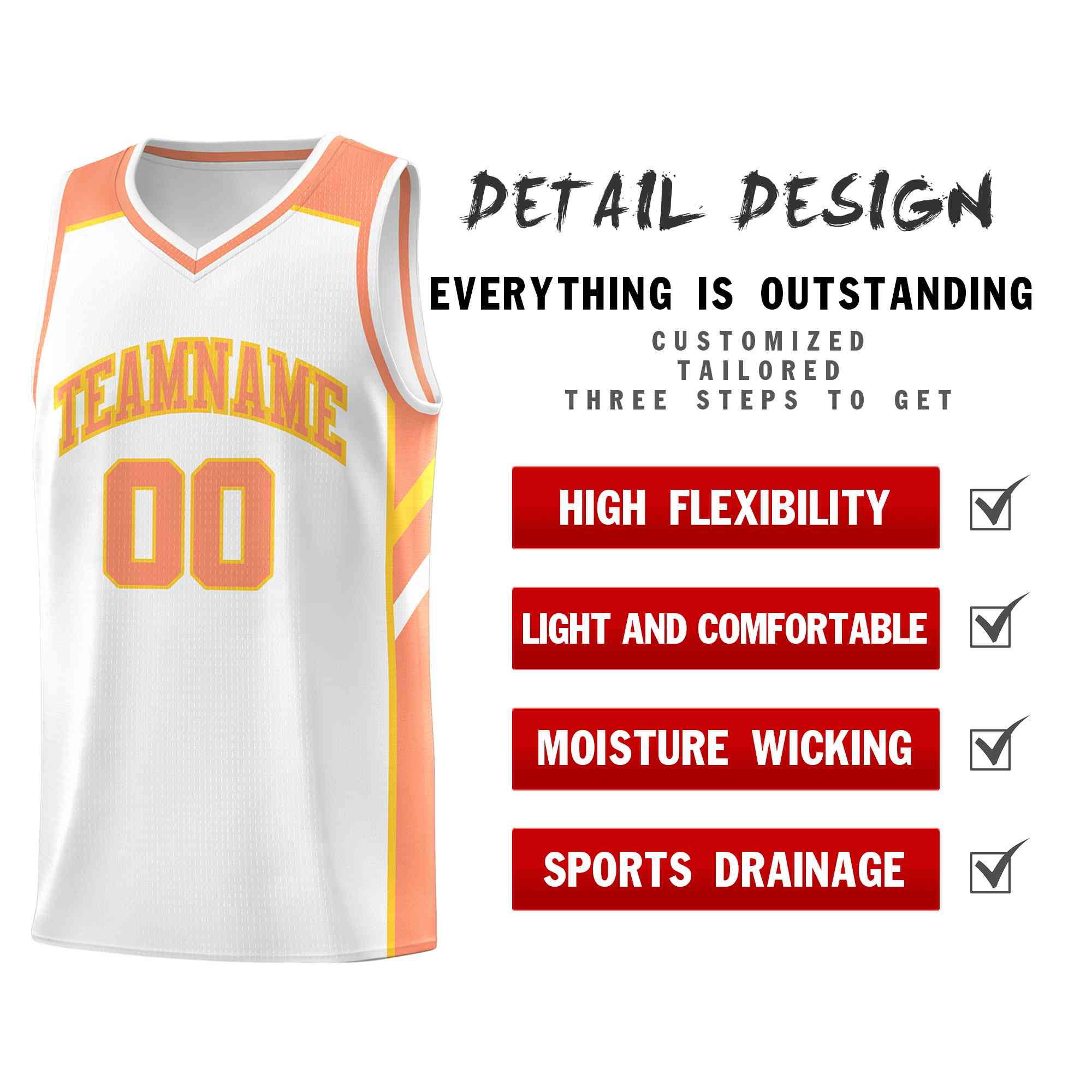 Custom White Orange-Yellow Classic Tops Style Mesh Sport Basketball Jersey