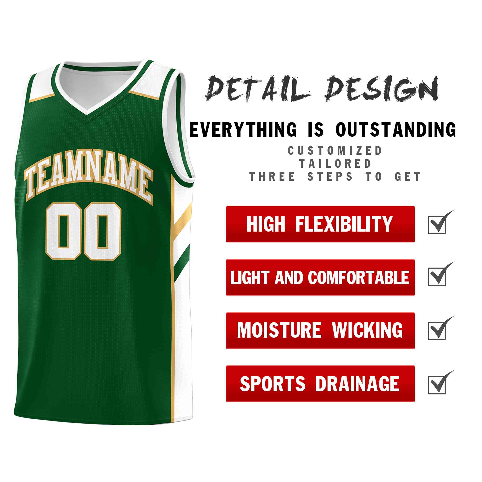 Custom Green White-Old Gold Classic Tops Style Mesh Sport Basketball Jersey