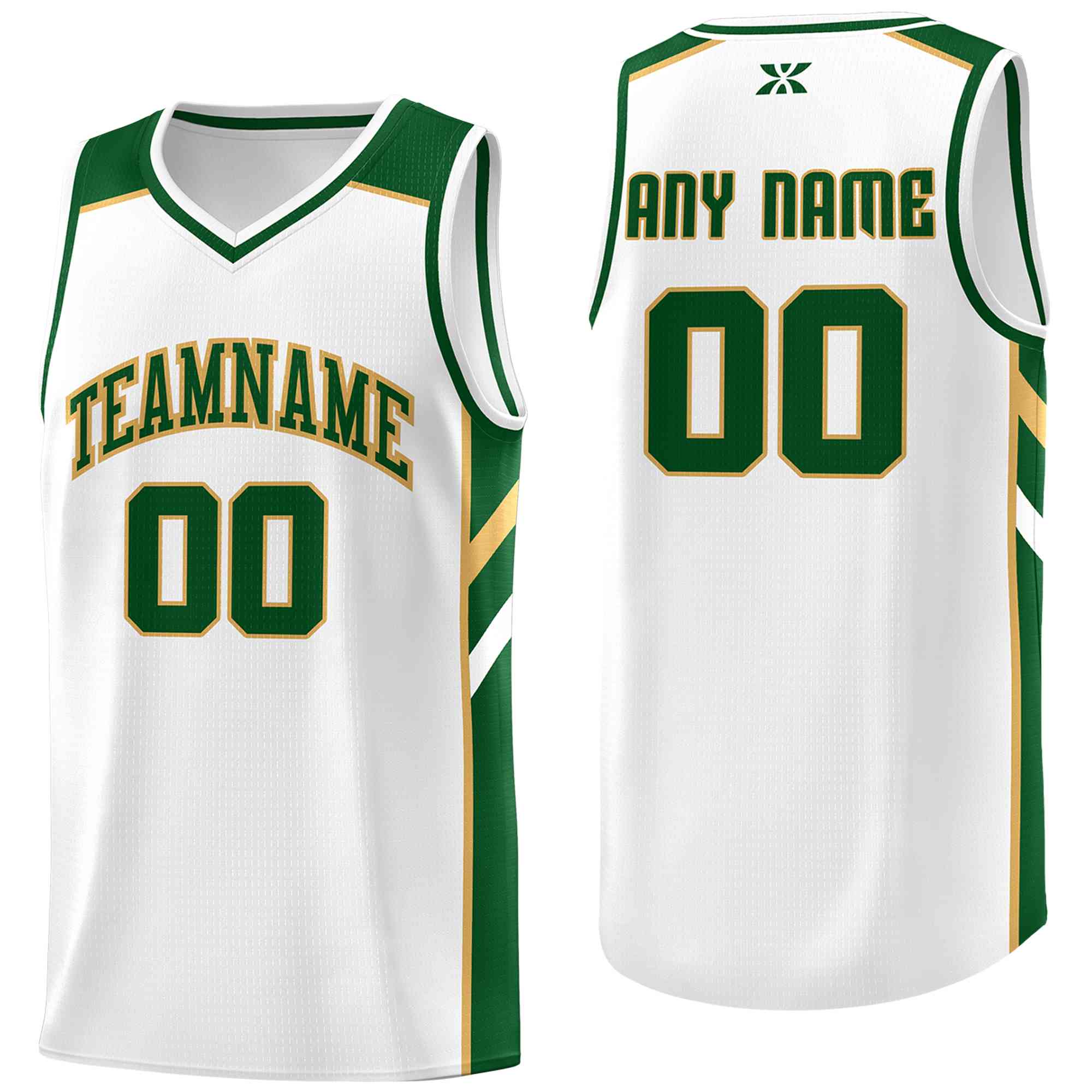 Custom White Green-Old Gold Classic Tops Style Mesh Sport Basketball Jersey