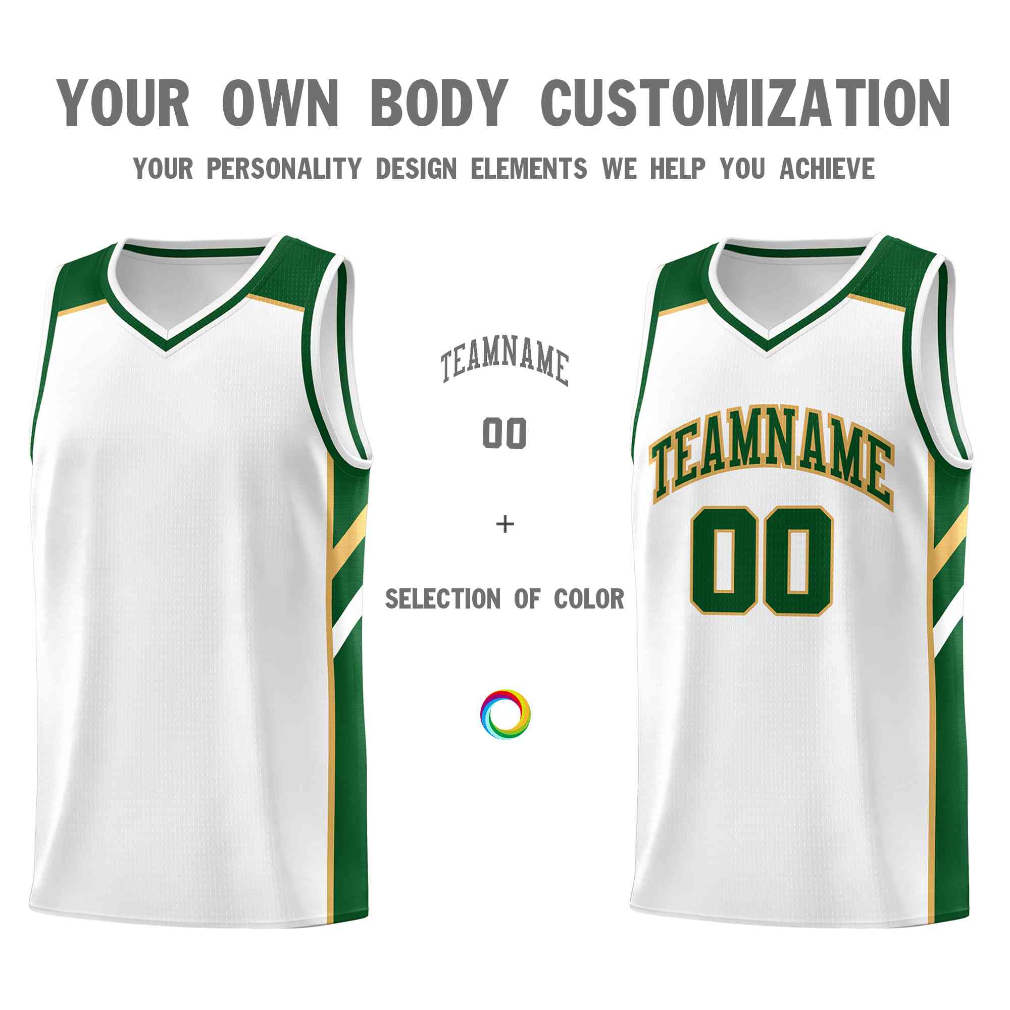 Custom White Green-Old Gold Classic Tops Style Mesh Sport Basketball Jersey