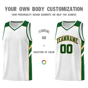 Custom White Green-Old Gold Classic Tops Style Mesh Sport Basketball Jersey