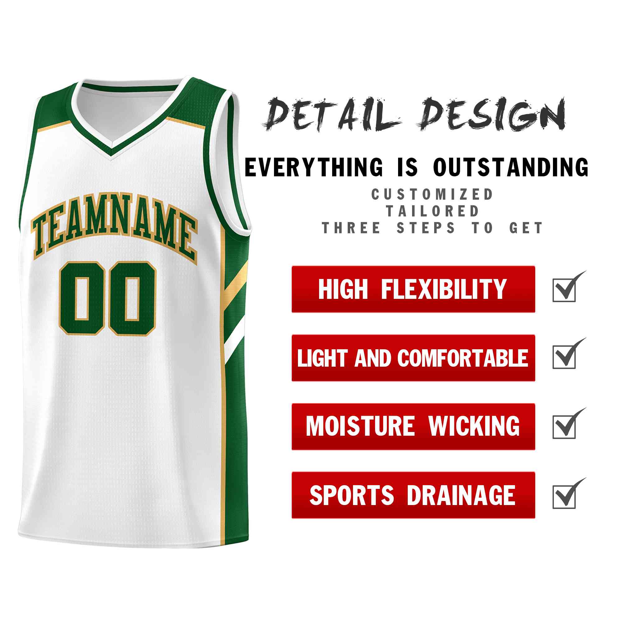 Custom White Green-Old Gold Classic Tops Style Mesh Sport Basketball Jersey