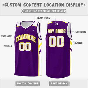 Custom Purple White-Yellow Classic Tops Style Mesh Sport Basketball Jersey