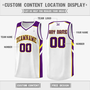 Custom White Purple-Yellow Classic Tops Style Mesh Sport Basketball Jersey