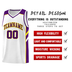 Custom White Purple-Yellow Classic Tops Style Mesh Sport Basketball Jersey