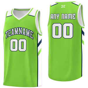 Custom Neon Green White-Navy Classic Tops Style Mesh Sport Basketball Jersey