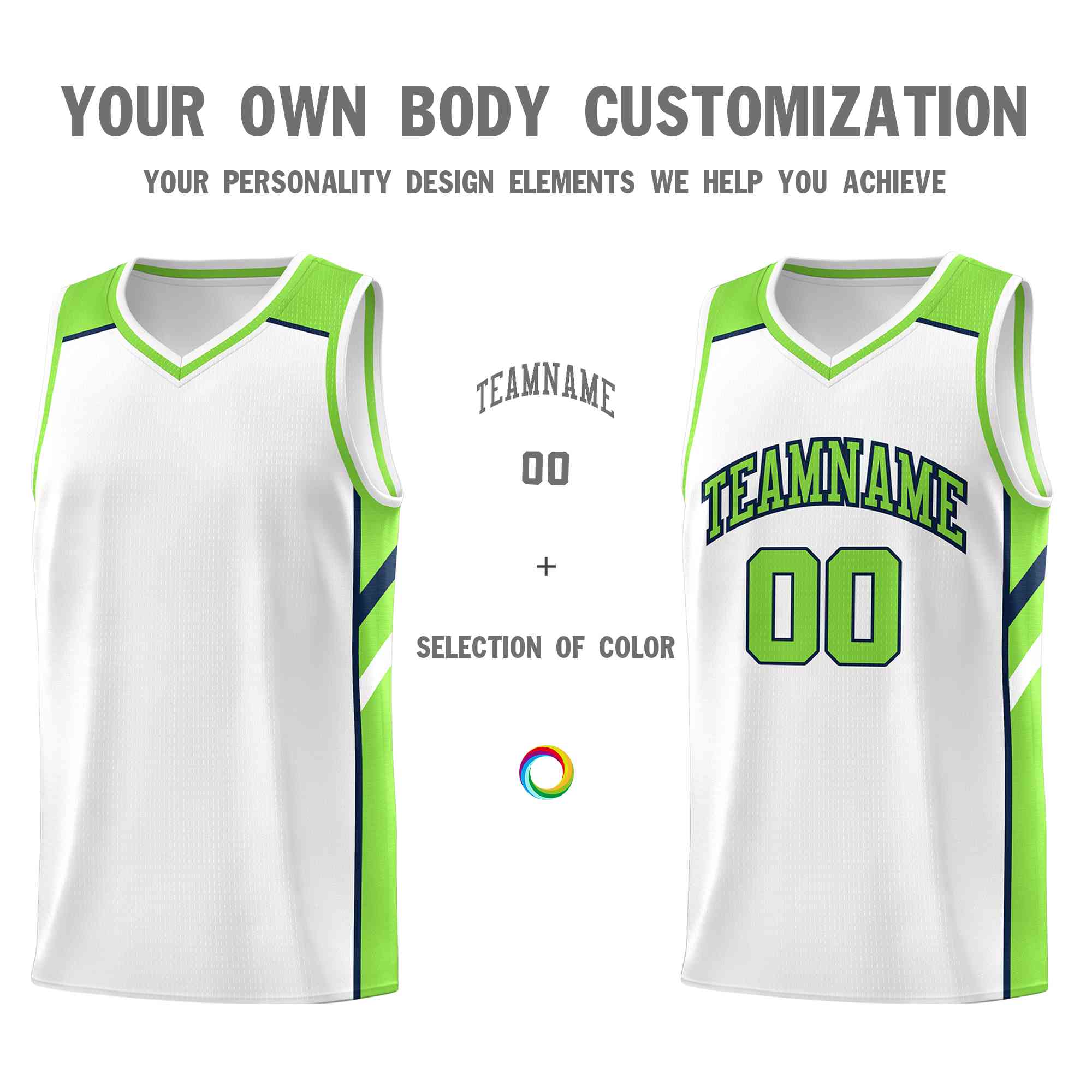 Custom White Neon Green-Navy Classic Tops Style Mesh Sport Basketball Jersey