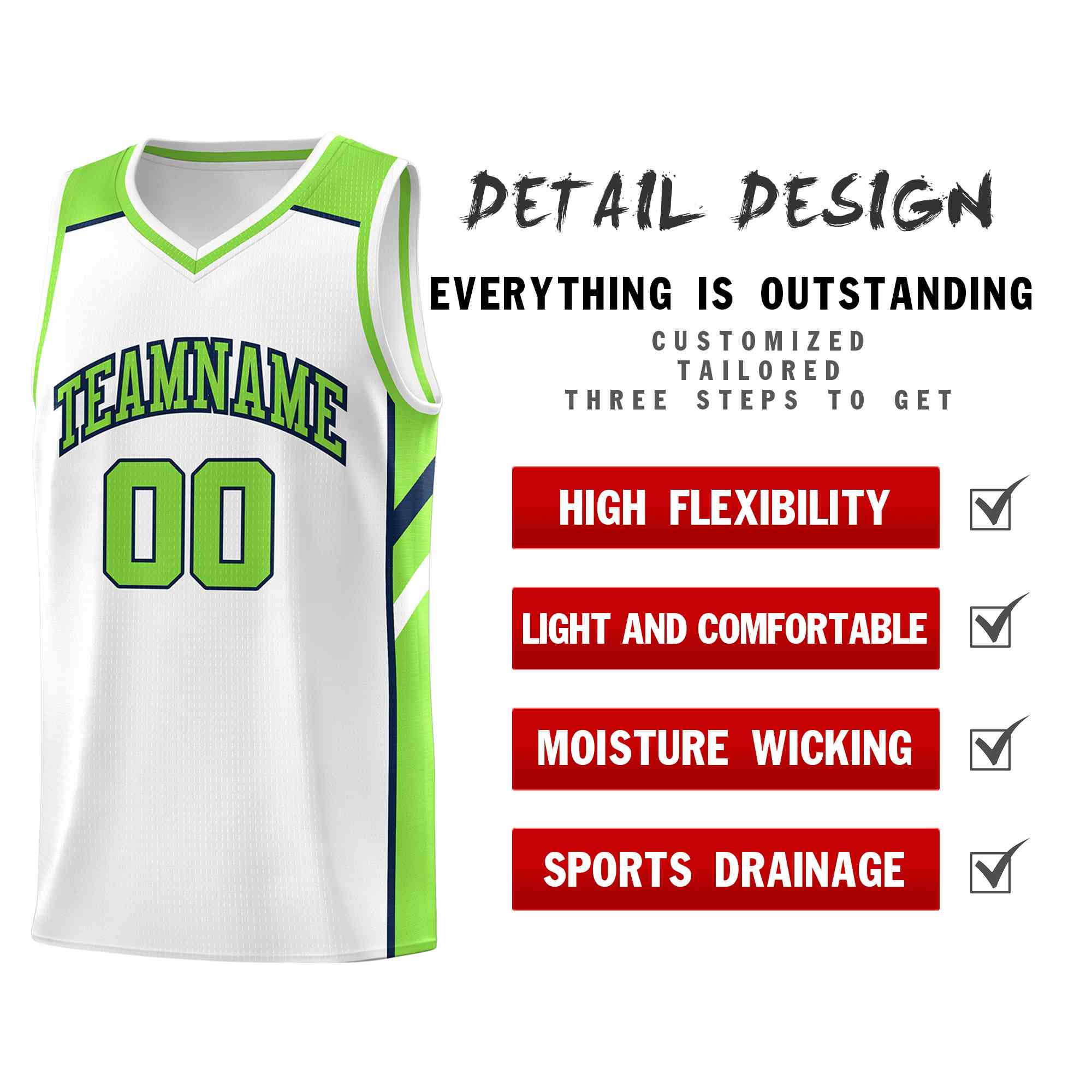 Custom White Neon Green-Navy Classic Tops Style Mesh Sport Basketball Jersey