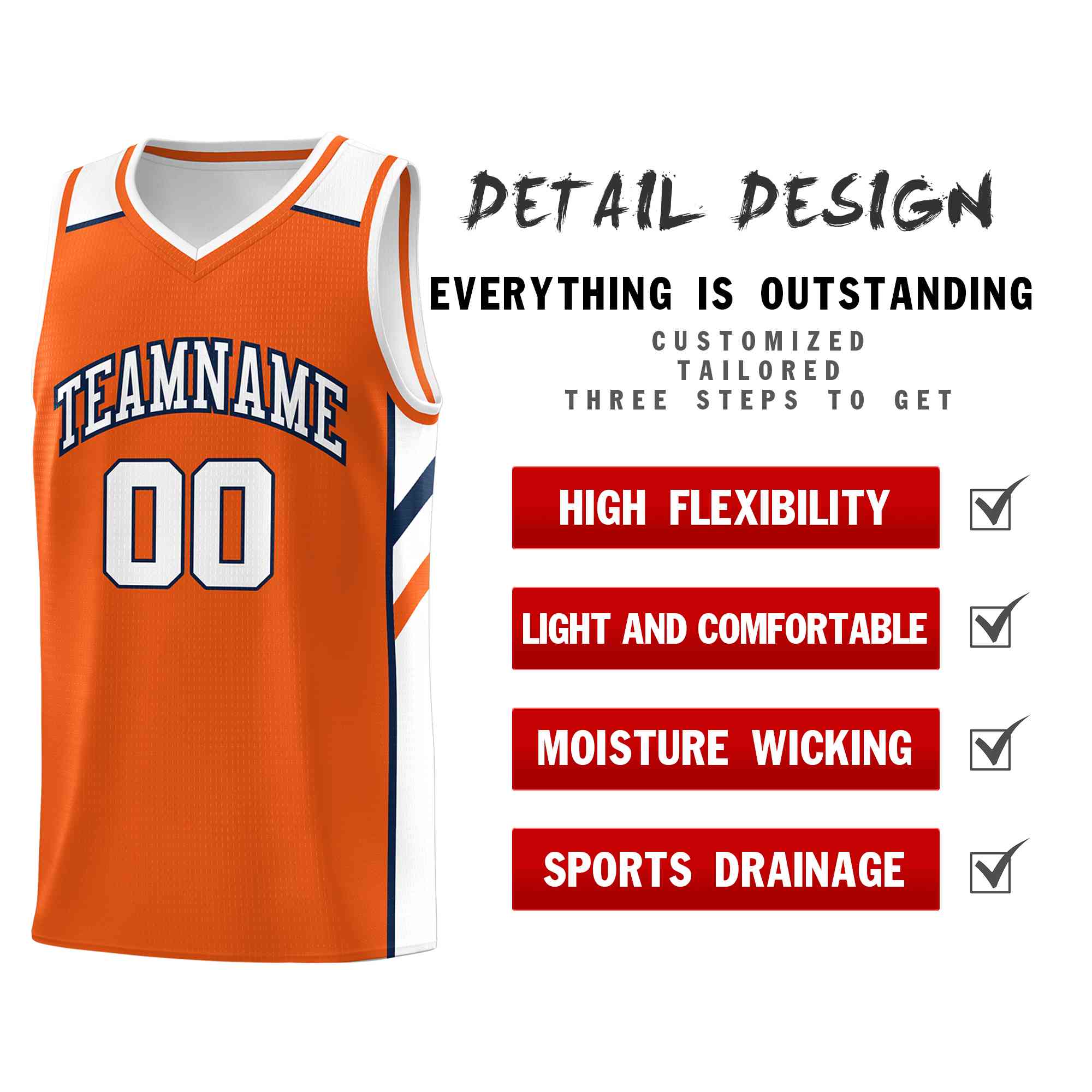 Custom Orange White-Navy Classic Tops Style Mesh Sport Basketball Jersey