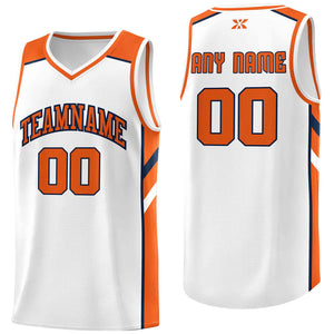 Custom White Orange-Navy Classic Tops Style Mesh Sport Basketball Jersey