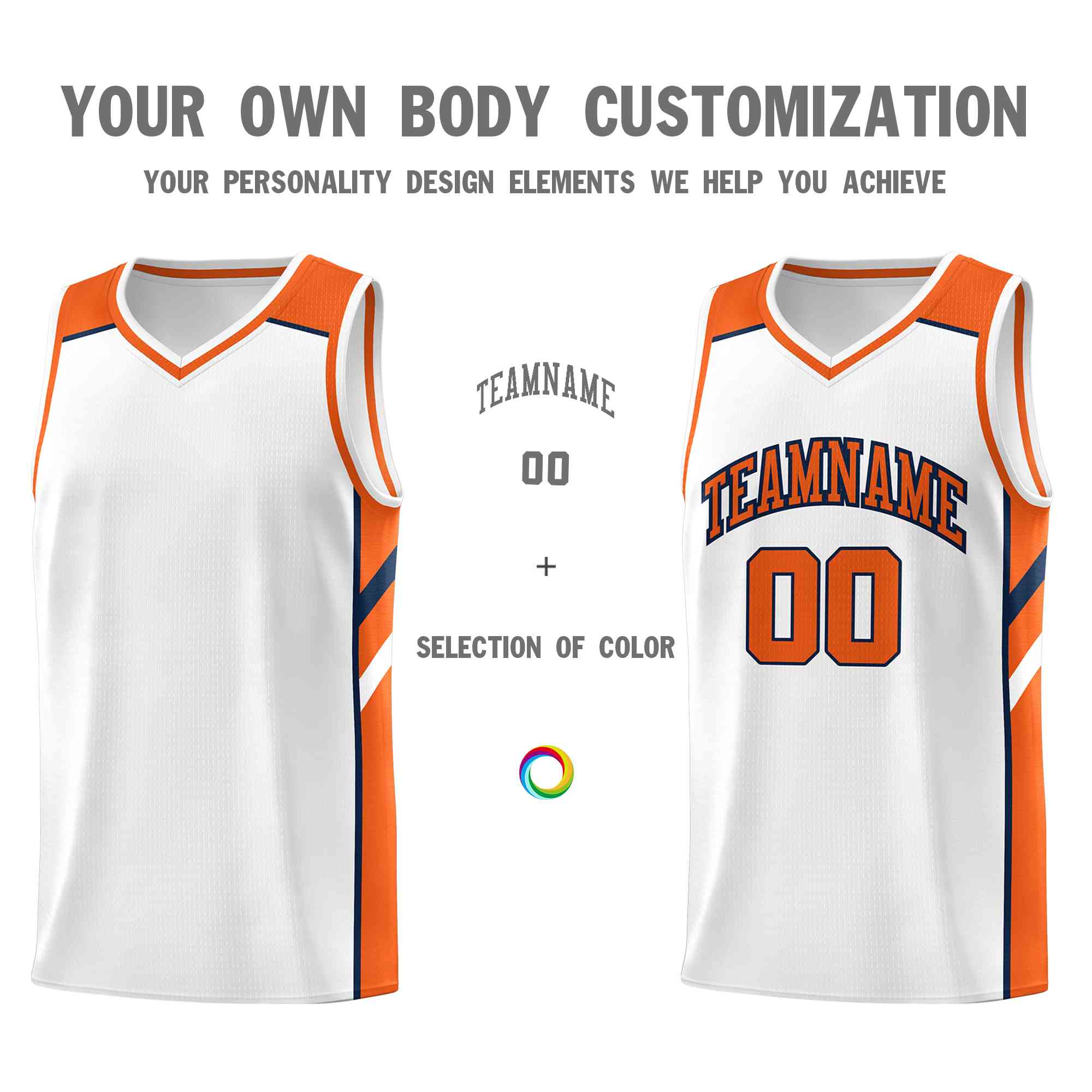 Custom White Orange-Navy Classic Tops Style Mesh Sport Basketball Jersey