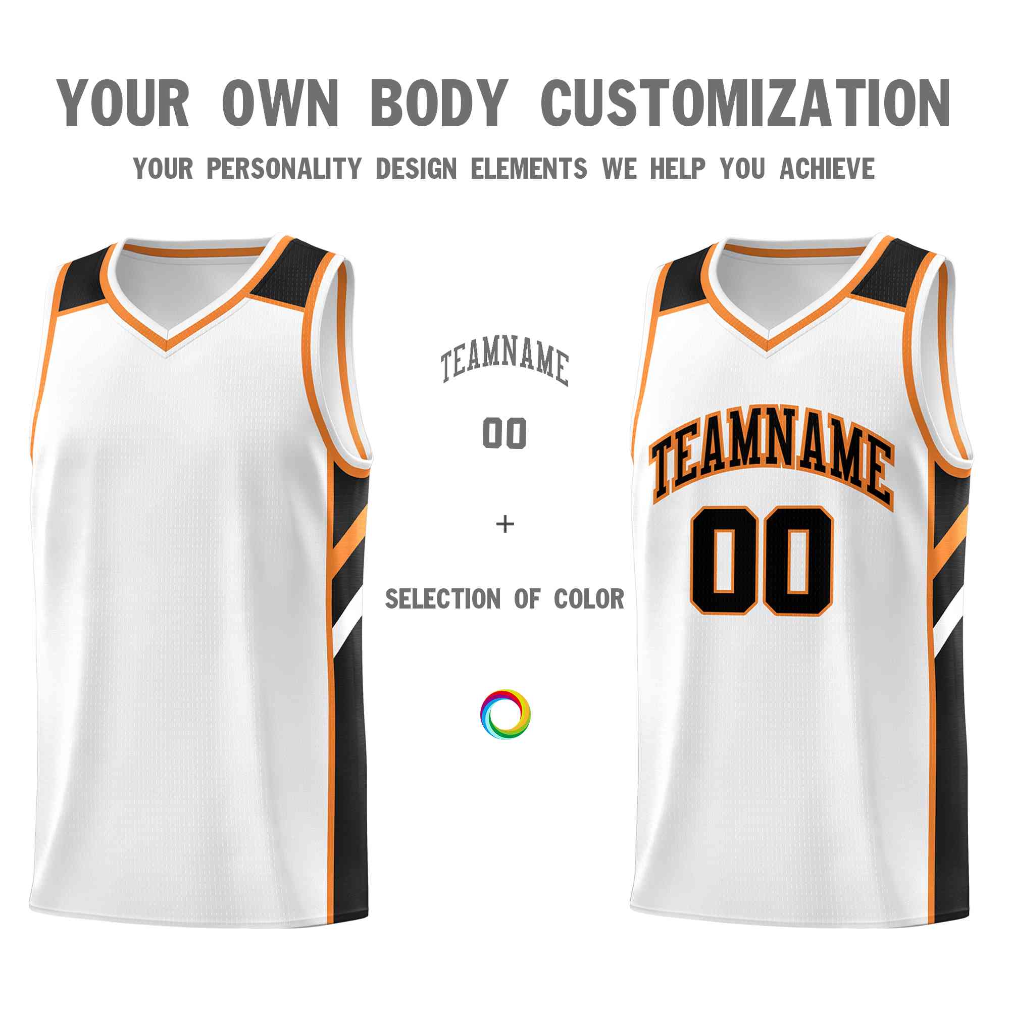 Custom White Black-Orange Classic Tops Style Mesh Sport Basketball Jersey