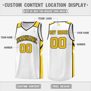 Custom White Yellow-Black Classic Tops Style Mesh Sport Basketball Jersey