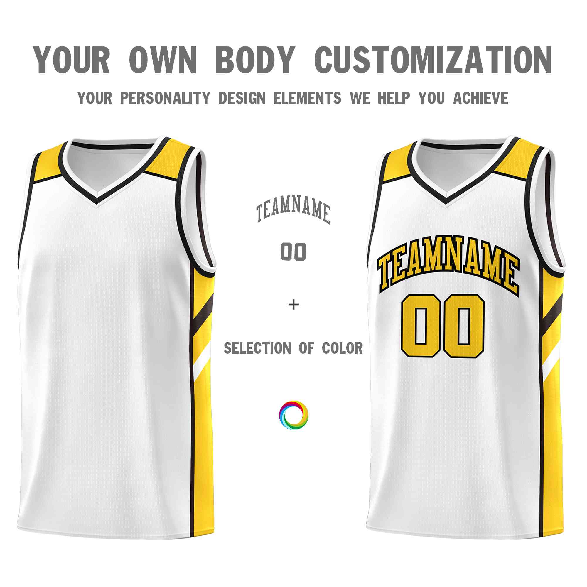 Custom White Yellow-Black Classic Tops Style Mesh Sport Basketball Jersey