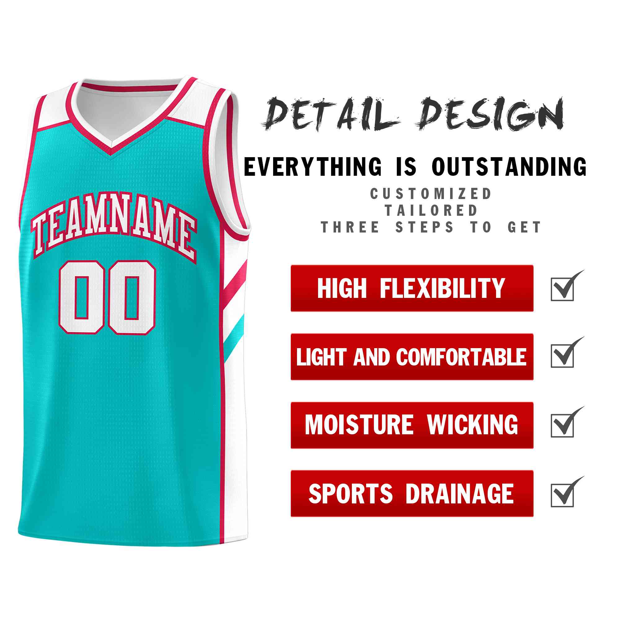 Custom Aqua White-Red Classic Tops Style Mesh Sport Basketball Jersey