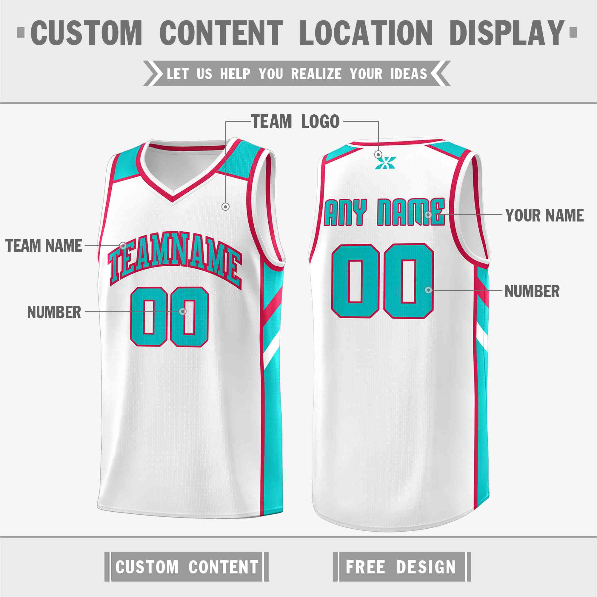 Custom White Aqua-Red Classic Tops Style Mesh Sport Basketball Jersey