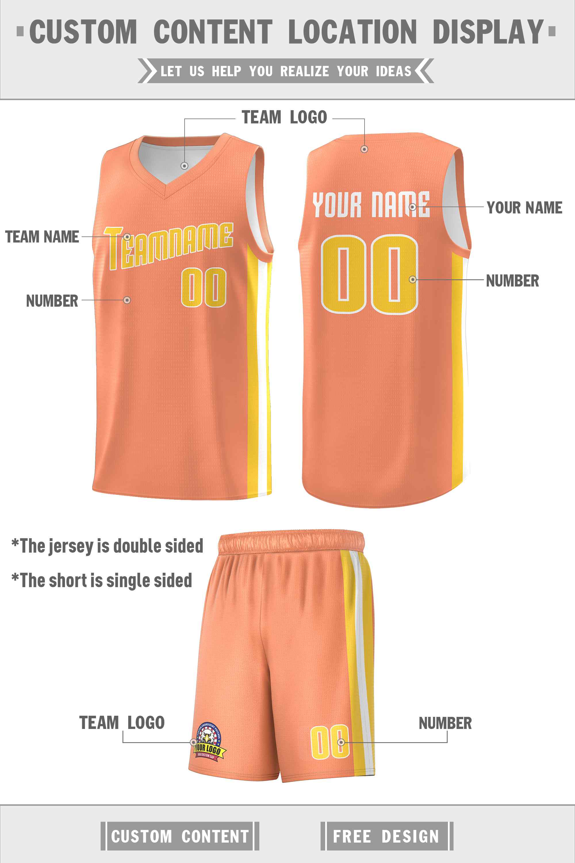 Maillot de basket-ball uniforme de sport, ensembles classiques Orange jaune-blanc personnalisés