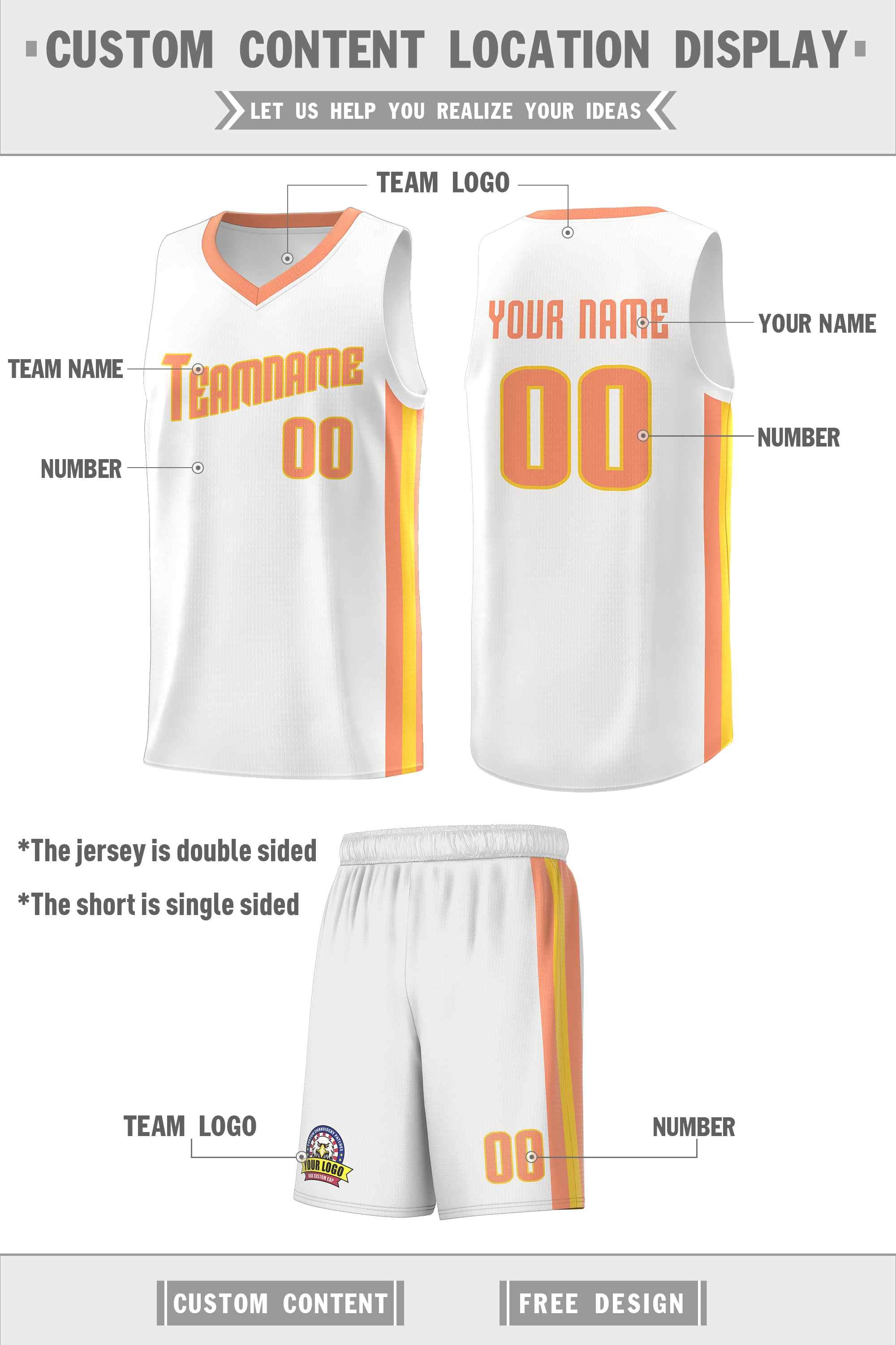 Custom White Orange-Yellow Classic Sets Sports Uniform Basketball Jersey