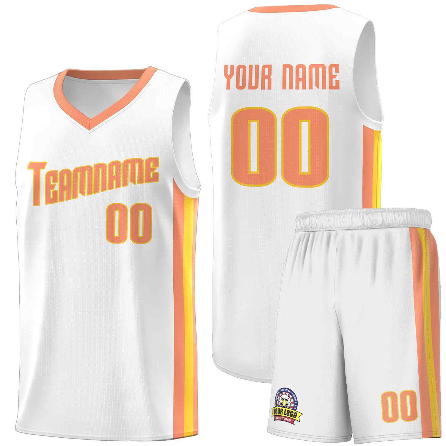 Maillot de basket-ball uniforme de sport, ensemble classique blanc Orange-jaune personnalisé