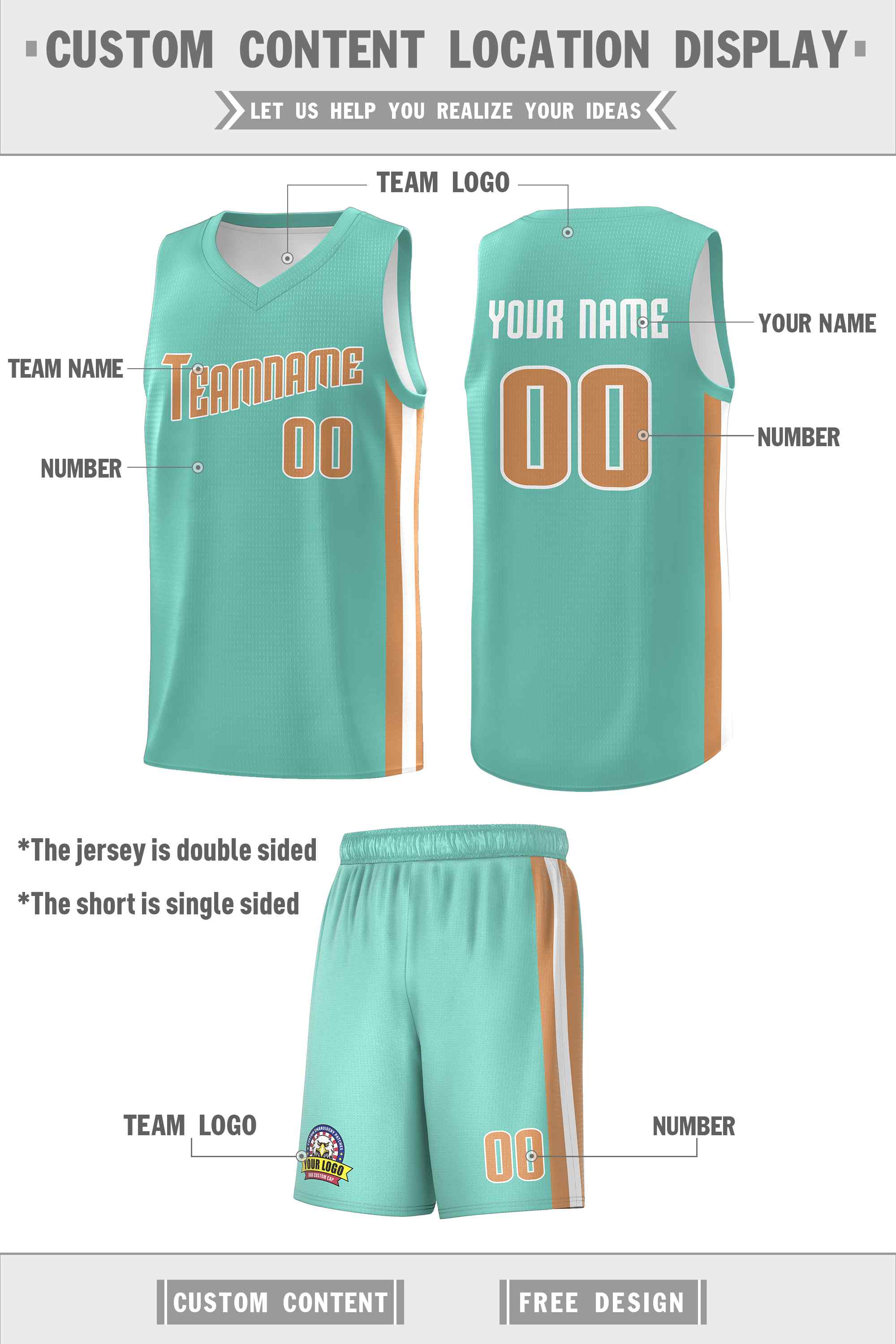 Aqua personnalisé vieux or-blanc classique définit le maillot de basket-ball uniforme de sport