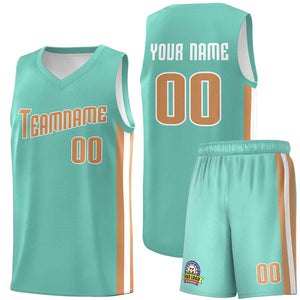 Custom Aqua Old Gold-White Classic Sets Sports Uniform Basketball Jersey